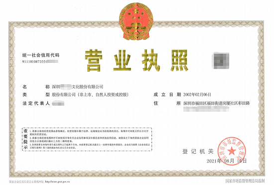 深圳龍崗區某文化股份有限公司